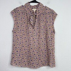 Rebecca Taylor Shirt Womens 8 Floral Silk Tie Neck Sleeveless Romantic Cottage